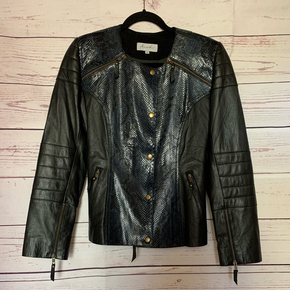 Glen Arthur Leather Jacket W/ Blue And Black Snake